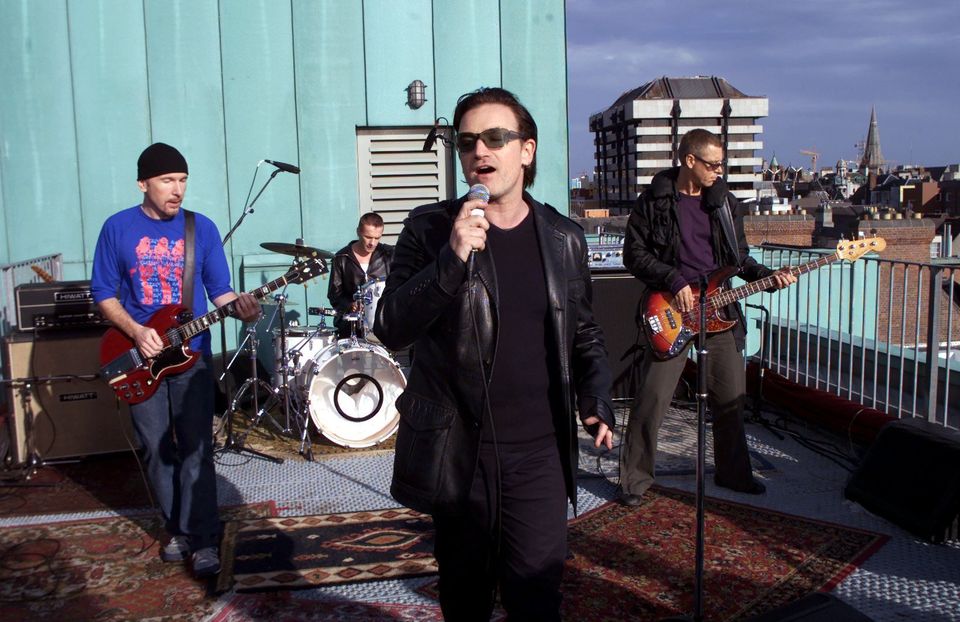 U2 on the roof of the Clarence Hotel. Photo: PA