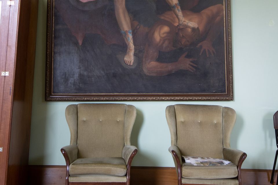 A striking painting in the larger of two reception rooms in which the Adoration Sisters would welcome family and guests.