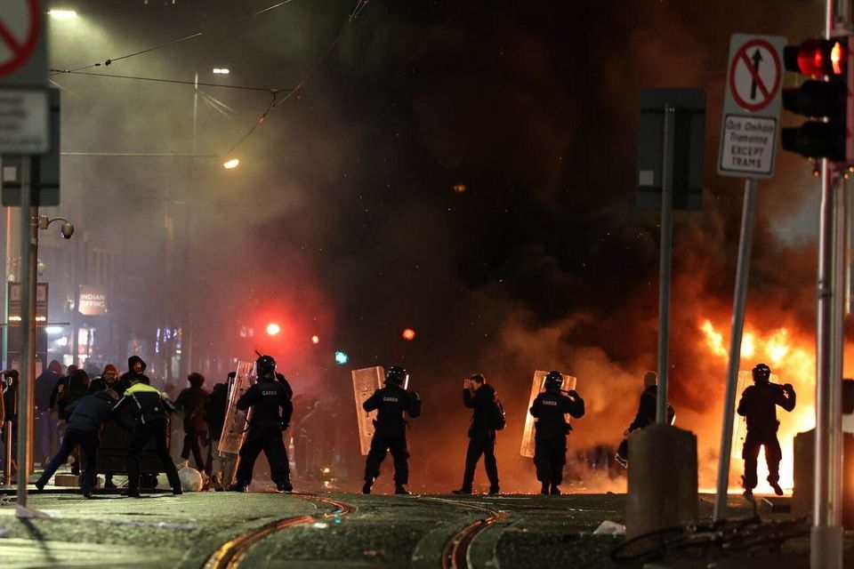 Gardai on the street during the riots