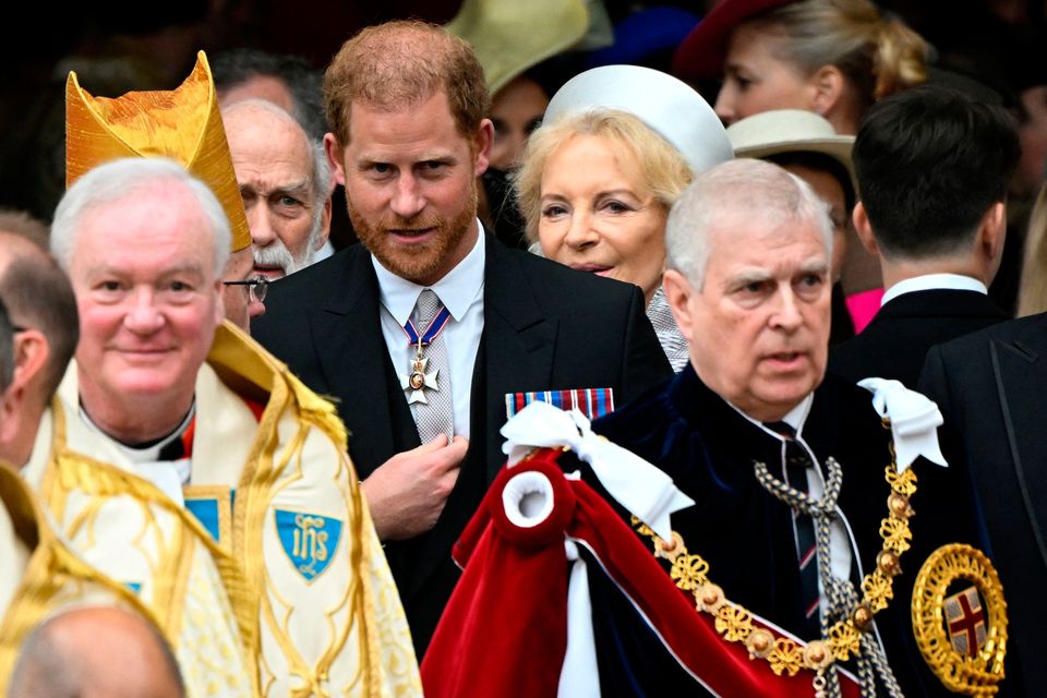 The Duke of Sussex (centre) and the Duke of York (right) depart Westminster Abbey