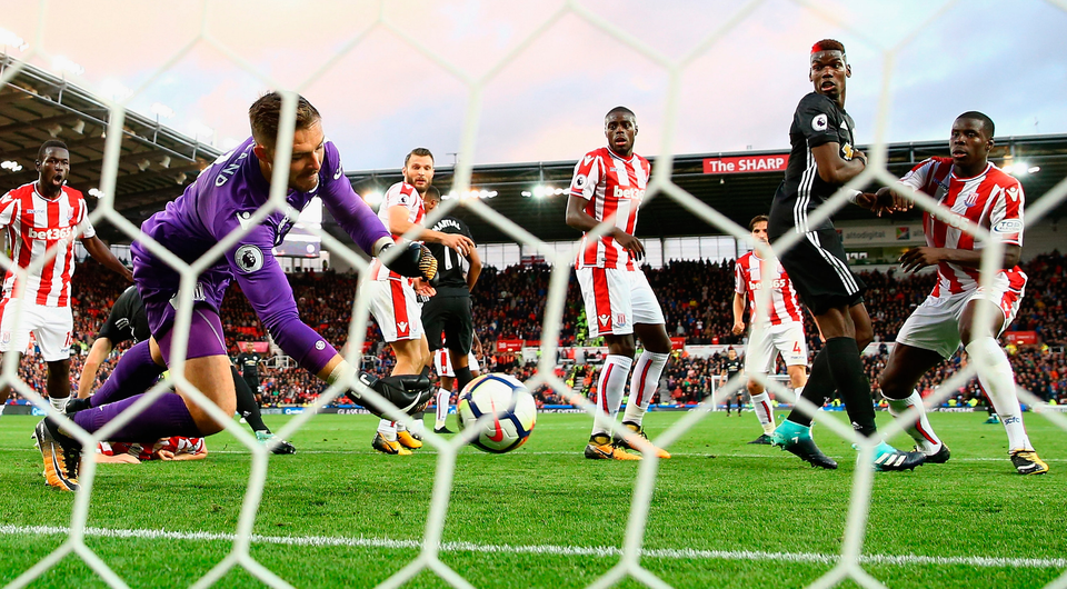 Jack Butland of Stoke City makes an impressive save. Photo: Getty Images