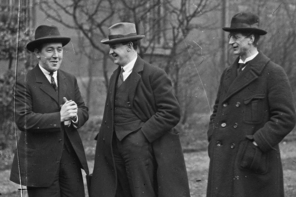 Harry Boland, Michael Collins and Éamon de Valera in 1920. Photo: NLI collection