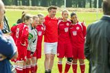 thumbnail: Sunday 14 September 2014. Phoenix Park: Sport Against Racism Ireland (SARI) organised a Sari All-Stars v Love/Hate cast football match. Aiden Gillen poses with a team of young women.