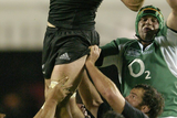 thumbnail: Richie McCaw wins posession in a lineout against Ireland's Denis Leamy in Eden Park, 2006