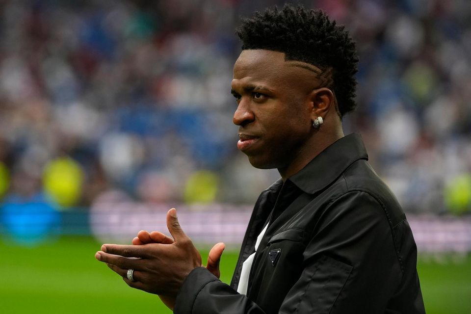Vinicius Junior applauds Real Madrid fans (Manu Fernandez/AP)