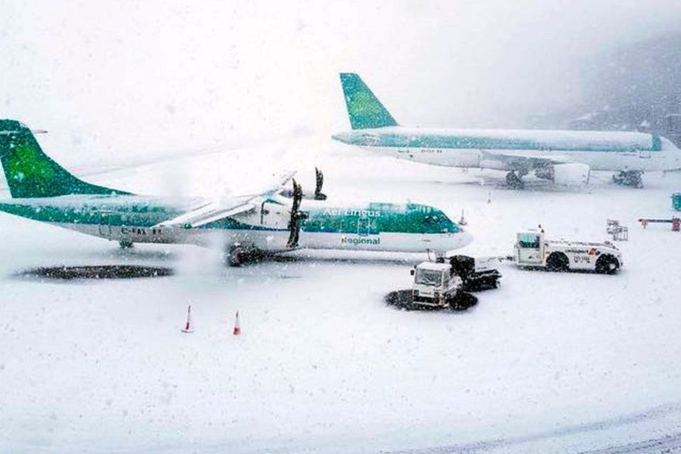 Planes at Cork Airport during Storm Emma in 2018. Photo: Cork Airport/Twitter