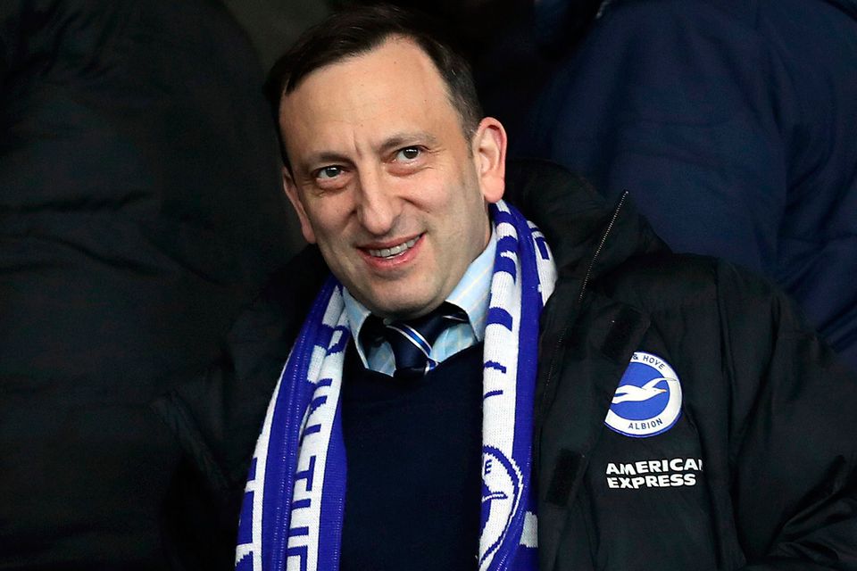 Brighton chairman Tony Bloom doesn’t expect a definitive update from today’s Premier League meeting. Photo: PA Wire