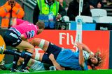 thumbnail: Peter O'Mahony, Ireland, tackles Josh Furno into touch preventing a try for Italy after it was reviewed by the TMO. 2015 Rugby World Cup, Pool D, Ireland v Italy, Olympic Stadium, Stratford, London, England. Picture credit: Brendan Moran / SPORTSFILE