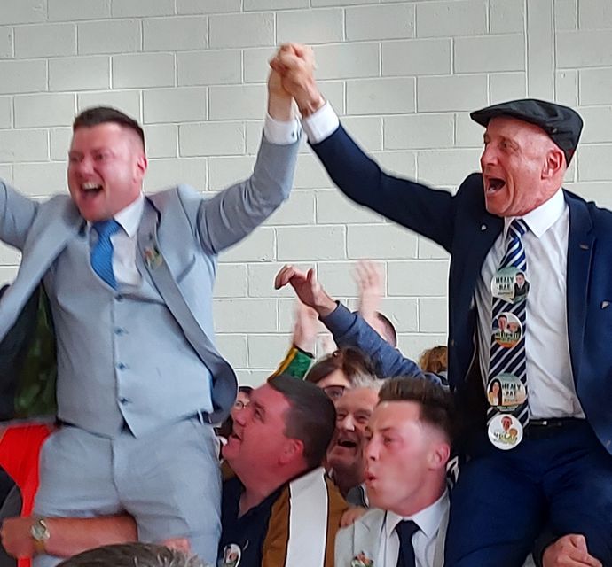 Jackie Healy-Rae and his father Michael at the count centre.