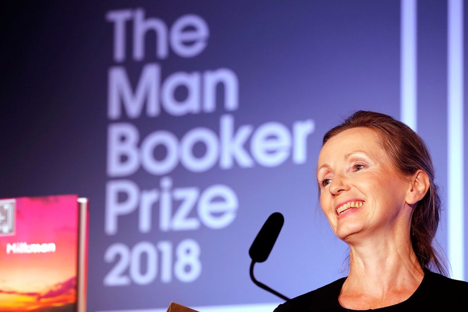 A first for the North: Anna Burns on stage at the Guildhall in London after she was awarded the Man Booker Prize last night. Photo: PRESS ASSOCIATION