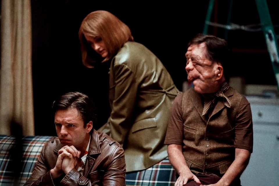 Sebastian Stan, Renate Reinsve and Adam Pearson in 'A Different Man'