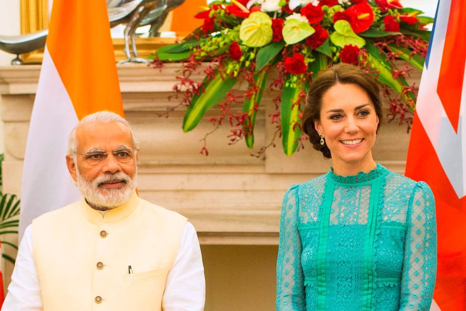 Kate Middleton steps out in another stunning Alice Temperley gown in New  Delhi | Irish Independent