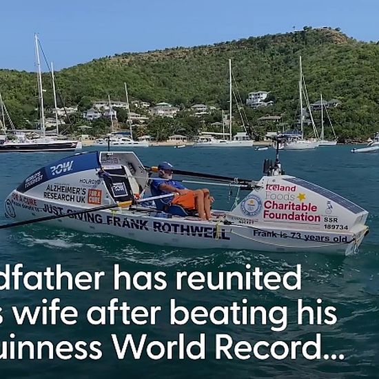 Oldest man to row Atlantic solo reunites with wife after beating