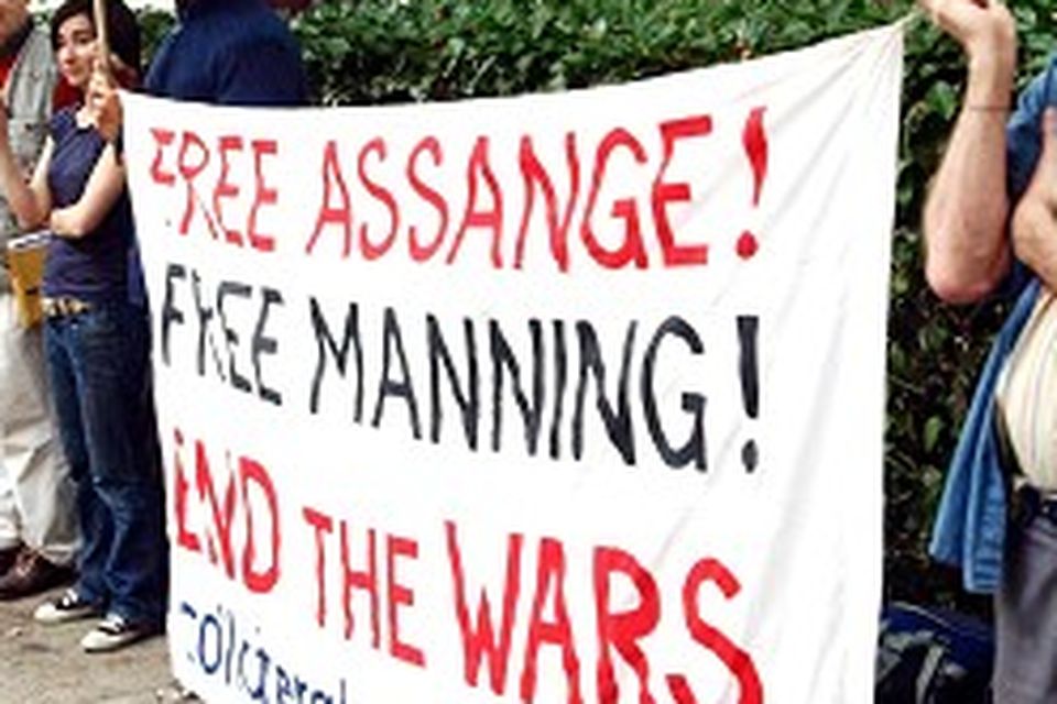 Pro-Manning demonstrators outside the American Embassy in London