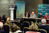 thumbnail: Minister for Enterprise, Trade and Employment Peter Burke takes to the podium at the Radisson Blu Hotel, Athlone last night.