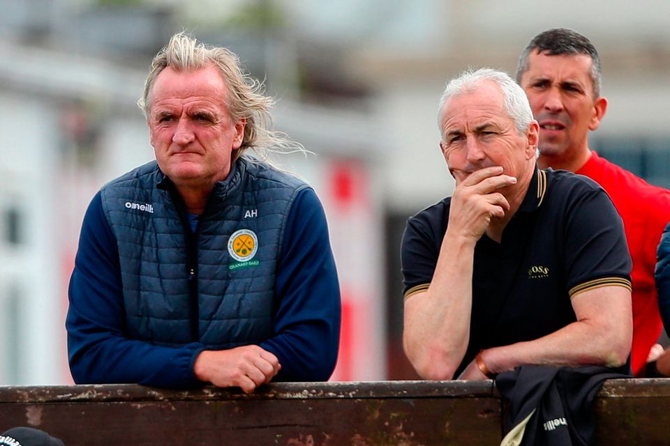 Galway United manager John Caulfield (right) and his assistant Ollie Horgan. Photo: Michael P Ryan/Sportsfile