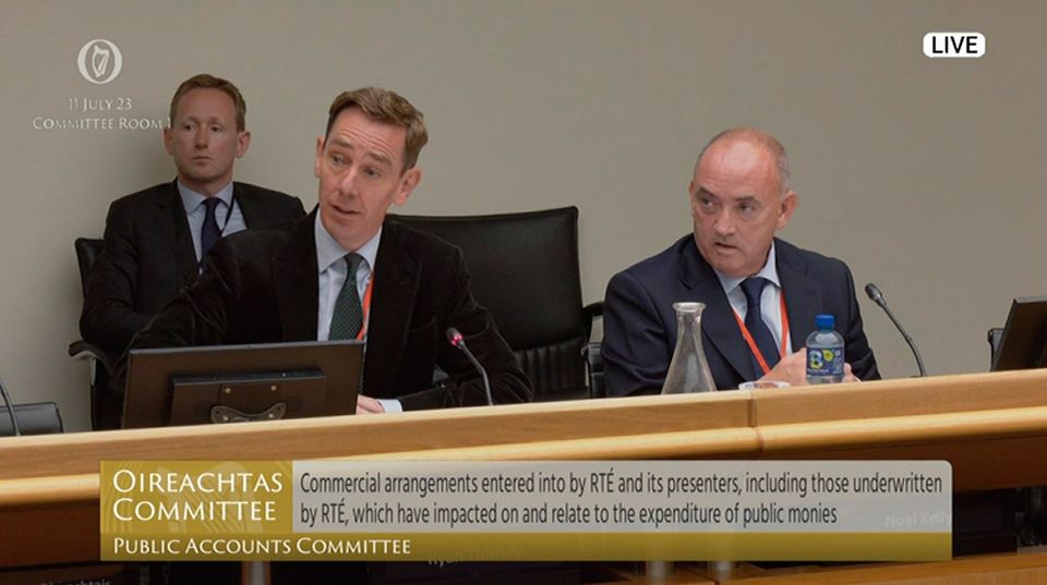 Ryan Tubridy and his agent Noel Kelly give evidence to the Public Accounts Committee at the Dáil yesterday. Photo: PA