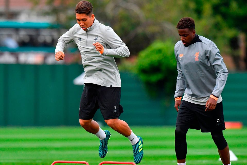 Liverpool’s Roberto Firmino during a training session at Melwood. Photo: PA