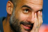 thumbnail: Bayern’s head coach Pep Guardiola looks a little exasperated during yesterday’s press conference at the Allianz Arena