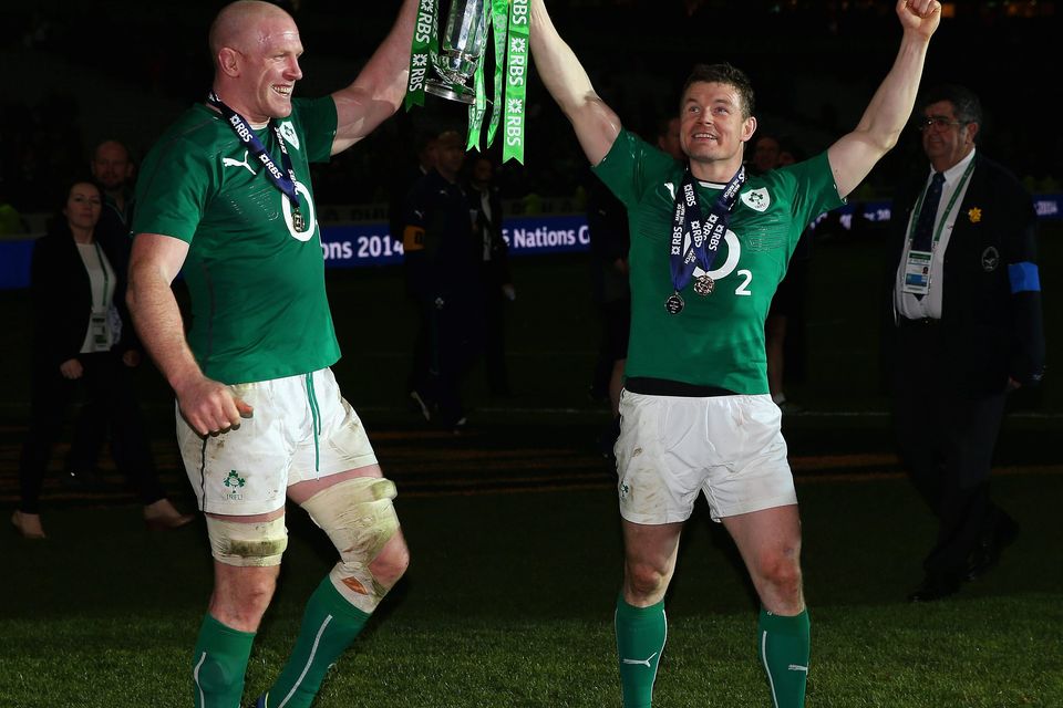 Paul O'Connell and Brian O'Driscoll celebrate the 2014 Six Nations Championship.