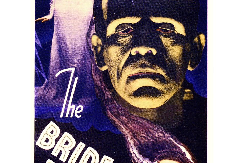A poster for James Whale's 1935 horror film 'Bride Of Frankenstein', starring Boris Karloff and Elsa Lanchester. (Photo by Silver Screen Collection/Getty Images)
