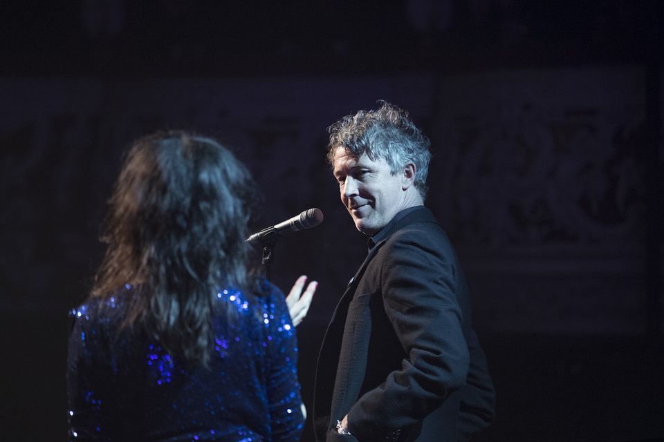 23/4/19 Aidan Gillen and Camille O'Sullivan at the Rock Against Homelessness concert in aid of Focus Ireland at the Olympia Theatre. Picture: Arthur Carron