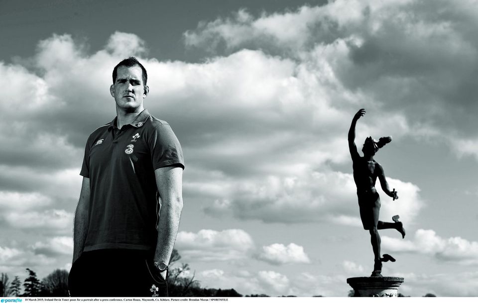 10 March 2015; Ireland Devin Toner poses for a portrait after a press conference. Carton House, Maynooth, Co. Kildare. Picture credit: Brendan Moran / SPORTSFILE