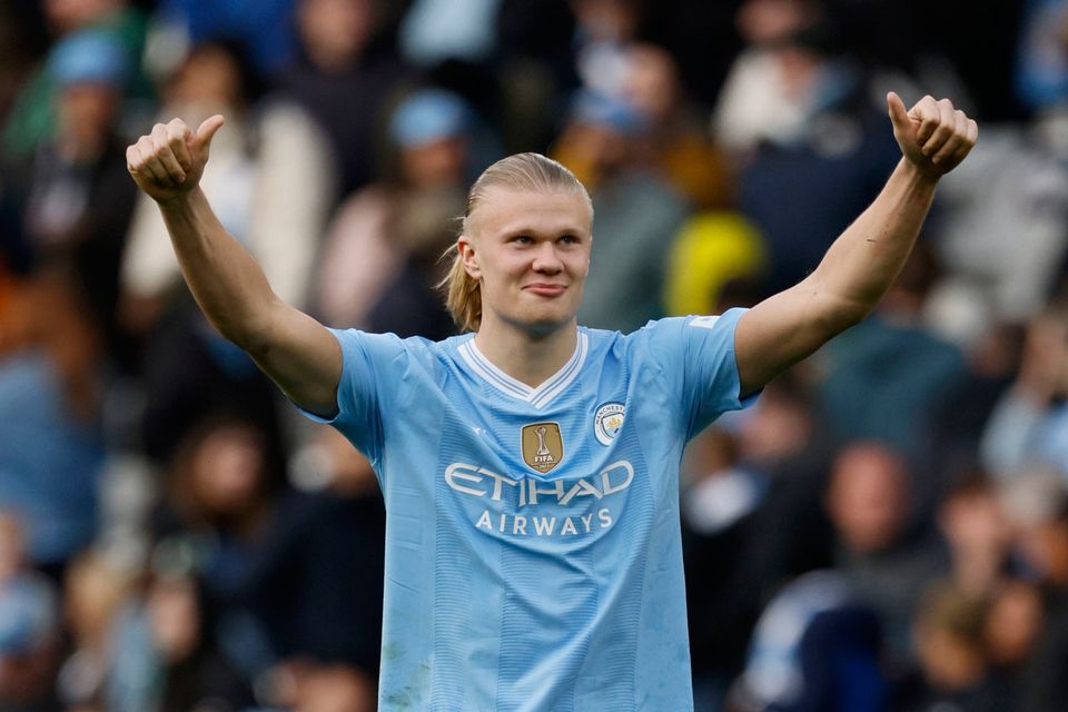Manchester City's Erling Haaland salutes the fans