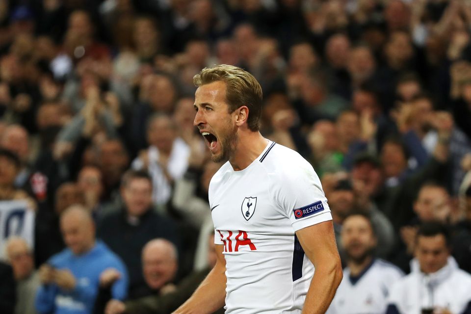 Harry Kane of Tottenham Hotspur celebrates after scoring his team's third goal during the UEFA Champions League group H match between Tottenham Hotspur and Borussia Dortmund at Wembley Stadium on September 13, 2017 in London, United Kingdom.  (Photo by Dan Istitene/Getty Images)
