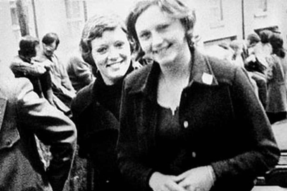Old Bailey bomber Dolours Price (left) and her sister Marian, at a civil rights demonstration outside Belfast in 1972. Photo: PA