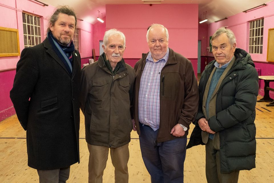 Wicklow Green Party TD Steven Matthews, with Robert Dowds of Keep Ireland Open, and Noel Barry and Niall Lenoach of Enniskerry Walking Group, at the launch of the Old Coach Rd Case fundraising appeal, in Enniskerry.