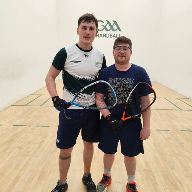 All-Ireland men's 'D' singles finalists Colm O'Keefe and Elliot Young, both from Arklow Racquetball Club. 