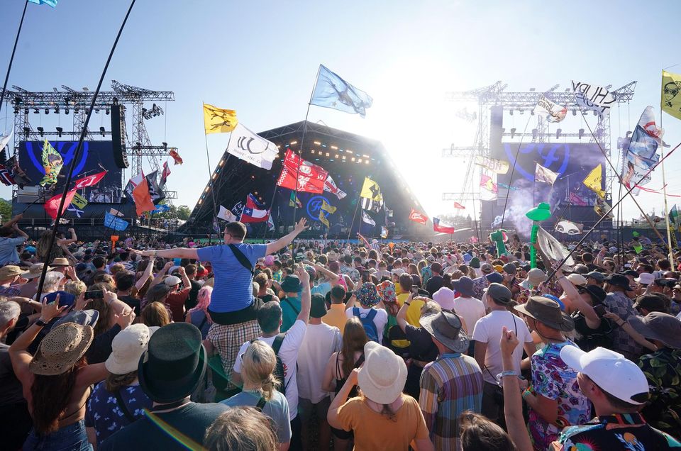 The crowd watching The ChurnUps, aka the Foo Fighters, performing on the Pyramid Stage (Yui Mok/PA)