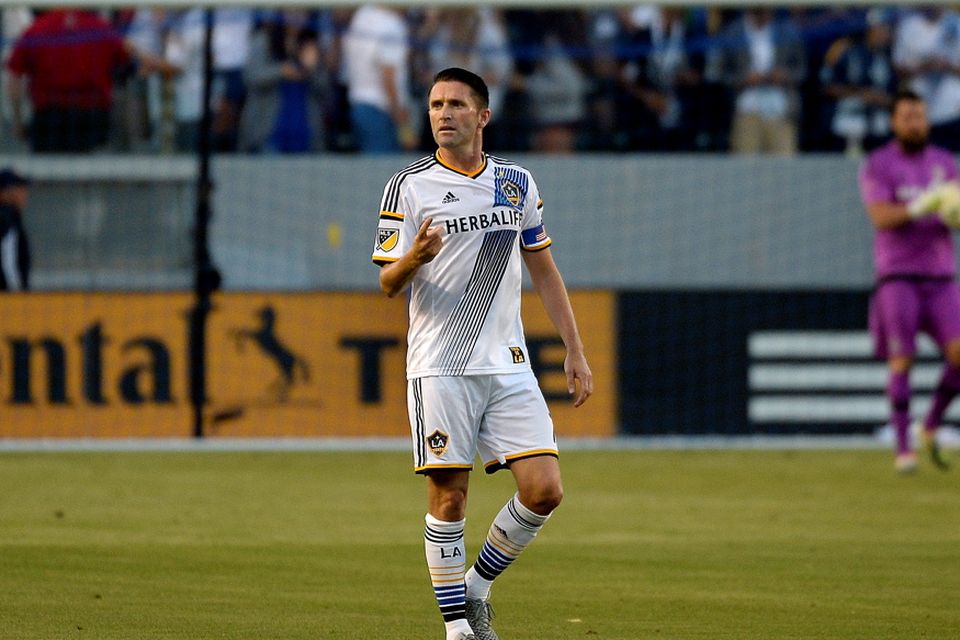 Robbie Keane celebrates after completing his hat-trick in La Galaxy’s 4-0 win over Toronto