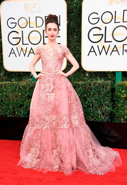 Actress Lily Collins attends the 74th Annual Golden Globe Awards at The Beverly Hilton Hotel on January 8, 2017 in Beverly Hills, California.  (Photo by Frazer Harrison/Getty Images)