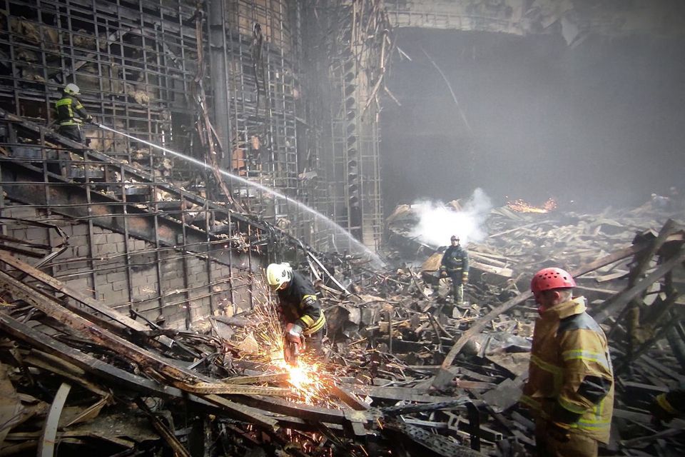 Emergencies workers at the Moscow Crocus City Hall concert venue. Photo: Reuters