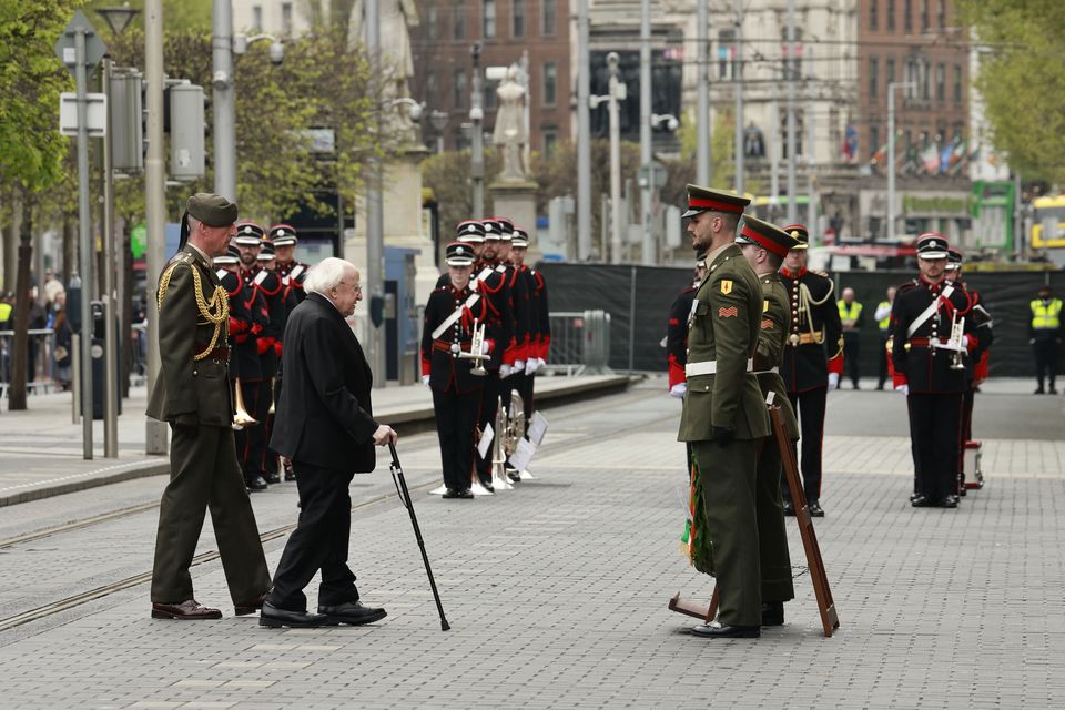 20/4/25 President Michael D Higgins lays a wreath at the 1916 Easter Rising Commemoration at the GPO in Dublin.Picture: Arthur Carron/Collins