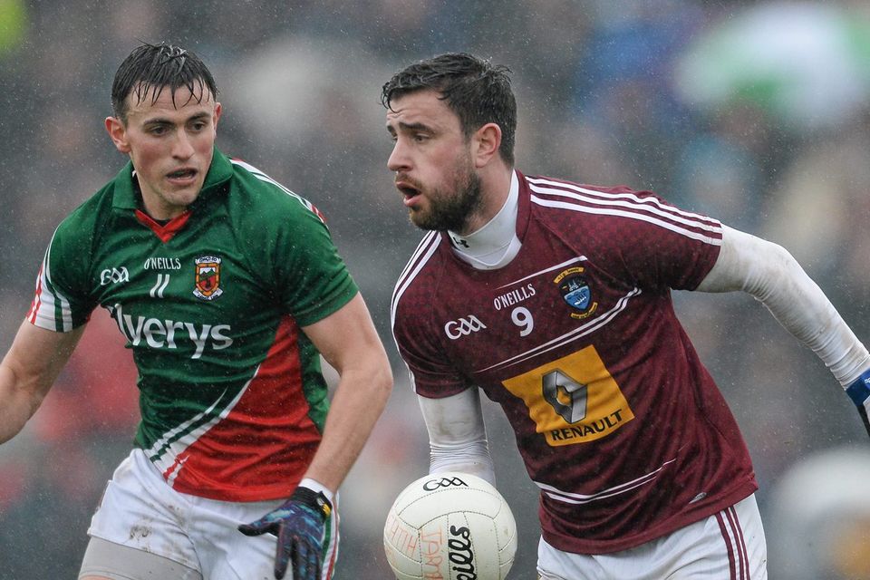 Paul Sharry, Westmeath, in action against Jason Doherty, Mayo