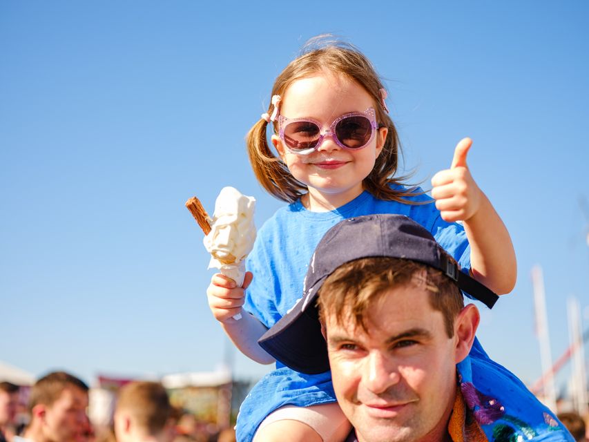 Harriet Harvey and her dad Brendan enjoying the first day of the National Ploughing Championships in Ratheniska. Photo: Mark Condren