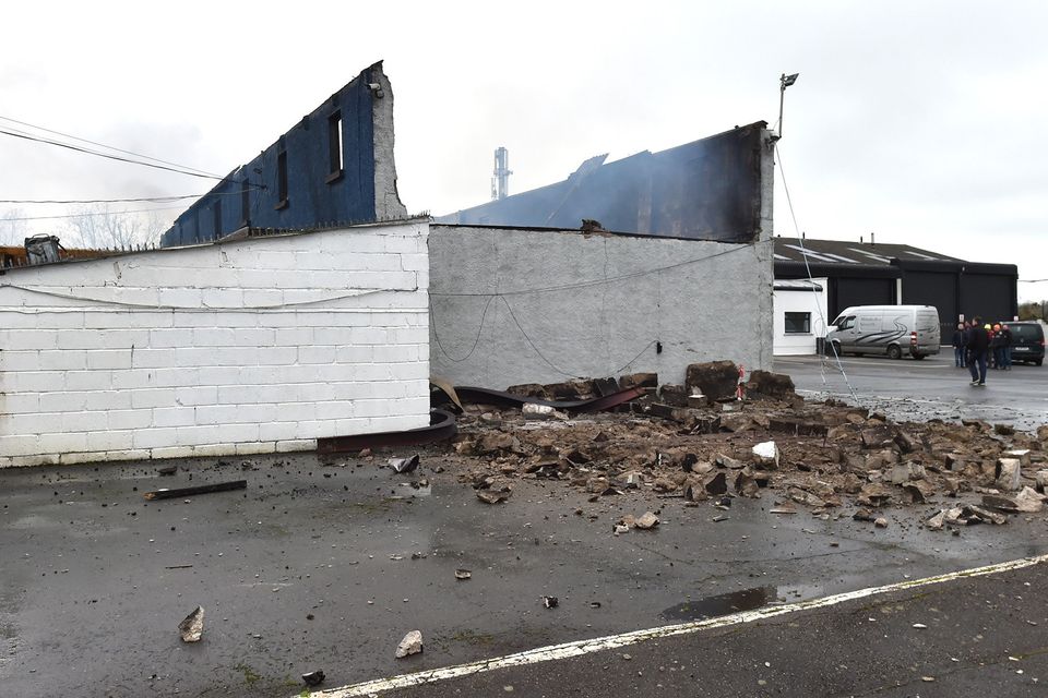 Severe damage to the storeroom at Jacks Tavern in Camolin on Monday following a fire. Pic: Jim Campbell