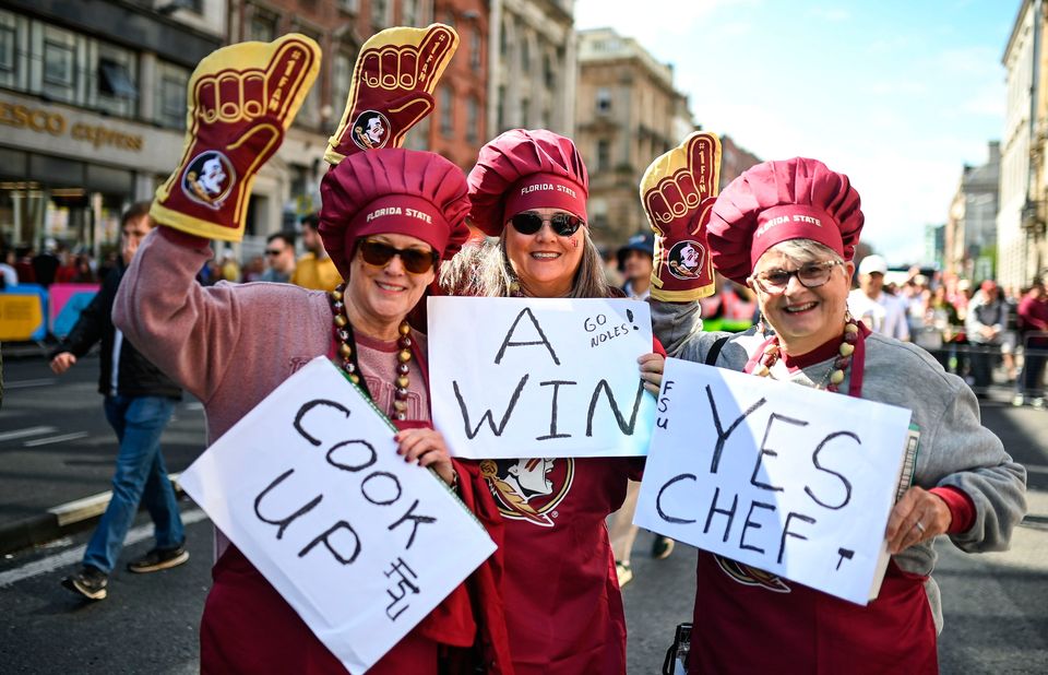 24 August 2024; Florida State supporters before the 2024 Aer Lingus College Football Classic match between Florida State and Georgia Tech at Aviva Stadium in Dublin. Photo by David Fitzgerald/Sportsfile 