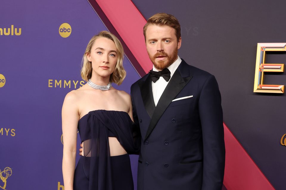 (L-R) Saoirse Ronan and Jack Lowden attend the 76th Primetime Emmy Awards at Peacock Theater on September 15, 2024 in Los Angeles, California. (Photo by Amy Sussman/Getty Images)