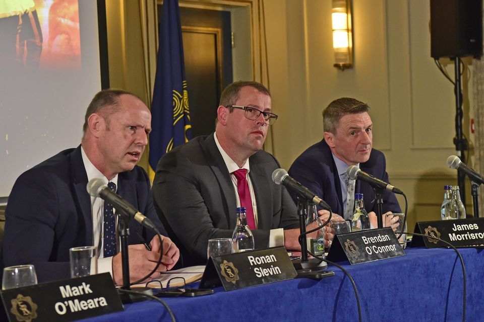 GRA president Brendan O'Connor and general secretary Ronan Slevin address the annual conference in Westport, Co Mayo