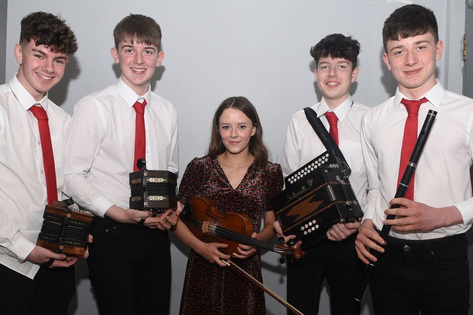 The Boherbue Music Group of Eoghan Moynihan, Gavin Daly, Muireann O'Hanlon, Shane Daly and Darragh Fitzpatrick took runner up place in the Co. Scór na nÓg Final. Picture John Tarrant