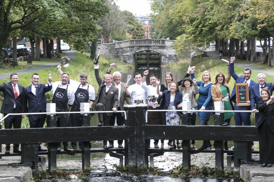 Georgina Campbell with 2019 award winners, by the Canal in Dublin.