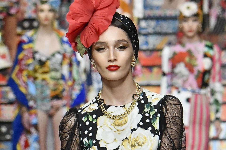 A model walks the runway at the Dolce & Gabbana Ready to Wear