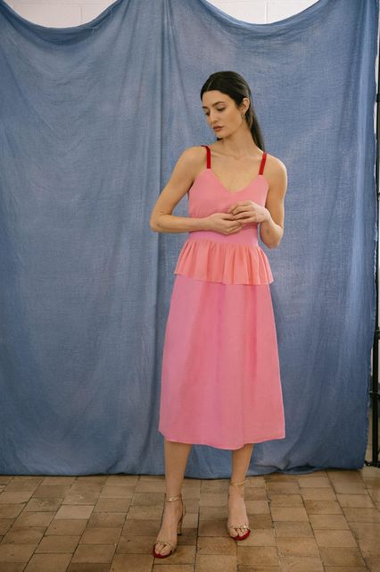 'Ballet' dress in pink linen