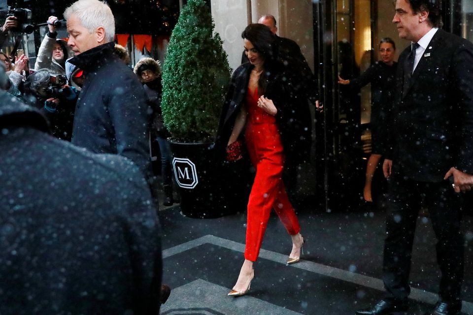 Amal Clooney exits after a baby shower for Meghan, Duchess of Sussex, at the Mark Hotel in the Manhattan borough of New York City, U.S., February 20, 2019. REUTERS/Andrew Kelly