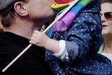 thumbnail: Amy's husband Brian O’Driscoll with their daughter Sadie outside Dublin Castle celebrating the yes result in Ireland's same sex marriage referendum in 2015. Photo: El Keegan