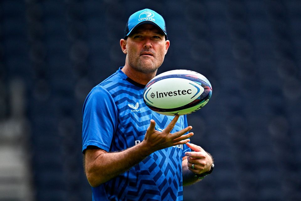 Senior coach Jacques Nienaber during a Leinster captain's run at the Tottenham Hotspur Stadium in London. Photo: Harry Murphy/Sportsfile